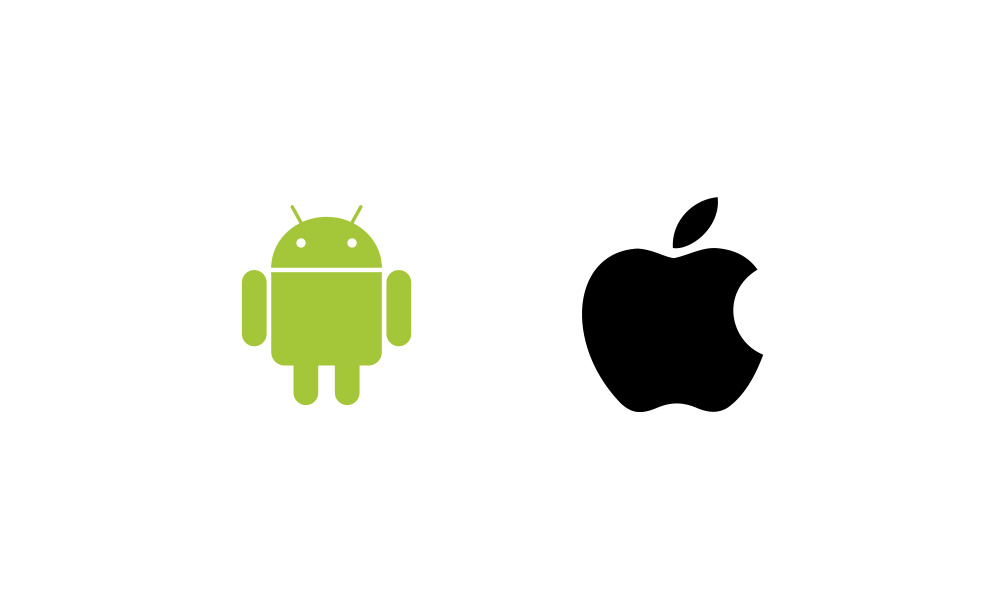 Logos der Betriebssysteme Android und Apple